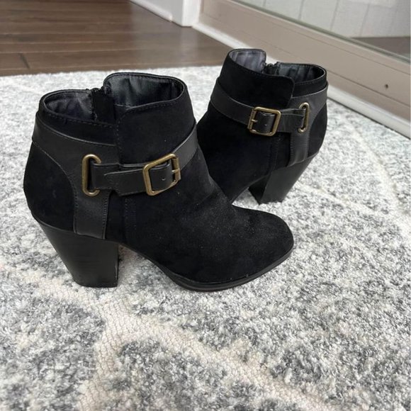 Black Suede Ankle Boots Size 8 - Picture 1 of 4